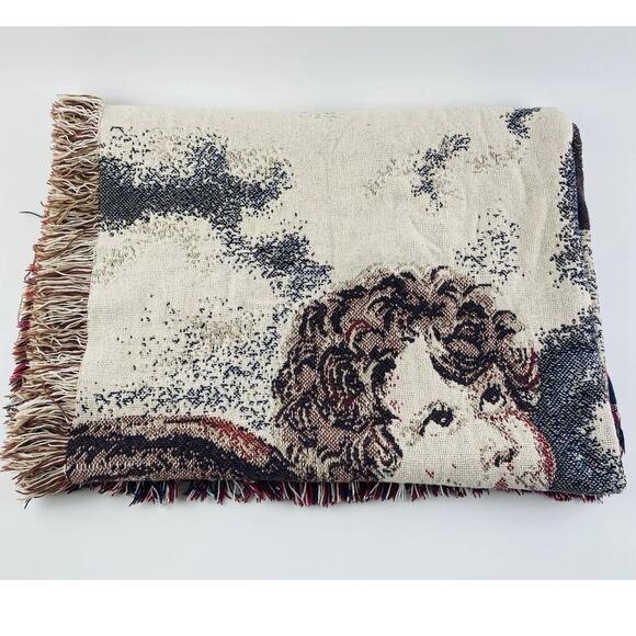 Vintage Cherub Thick Tapestry Throw Blanket Fringe Baby Angel American Weavers - Picture 4 of 9